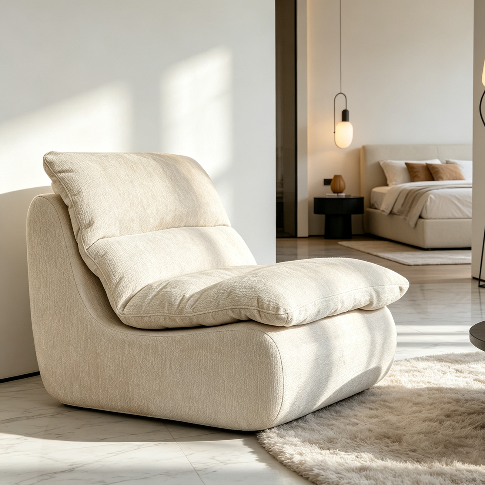 Un fauteuil à mémoire de forme haute densité, chaise de salon confortable en velours chenille, chaise de lecture détendue, pour salon, chambre, salle de jeux, blanc