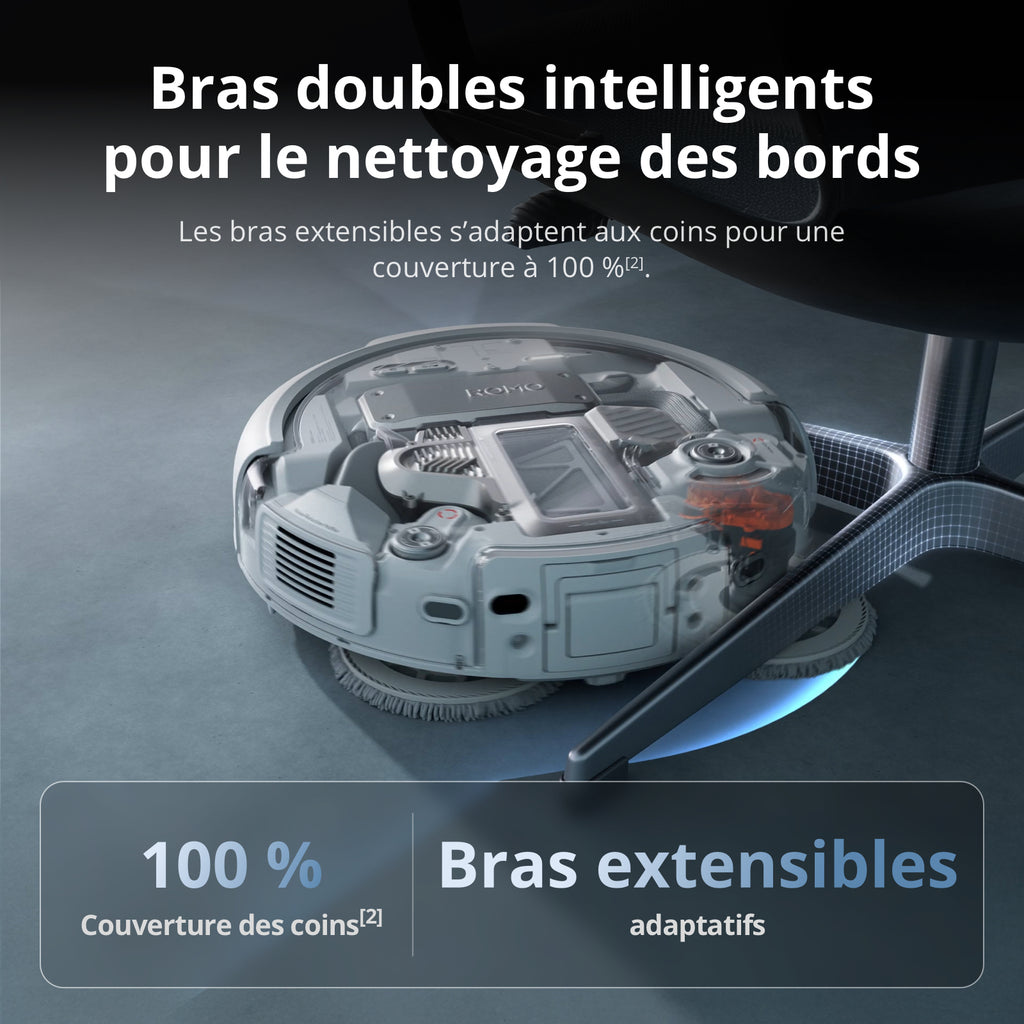 DJI ROMO P Aspirateur Robot Laveur avec design Transparent, Aspiration 25 000 Pa, Détection De Niveau Drone, Deux Bras Robotiques, Fonctionnement sans Entretien 200 Jours