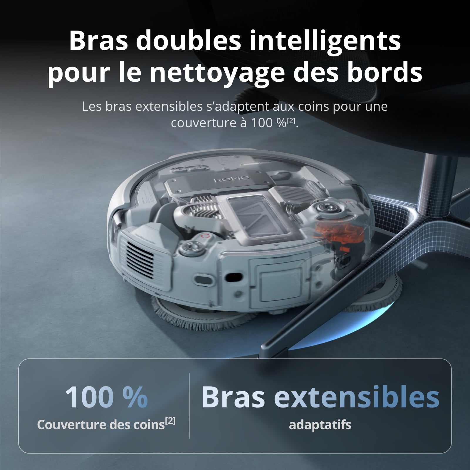 DJI ROMO P Aspirateur Robot Laveur avec design Transparent, Aspiration 25 000 Pa, Détection De Niveau Drone, Deux Bras Robotiques, Fonctionnement sans Entretien 200 Jours