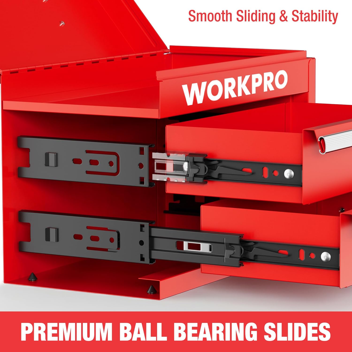 WORKPRO Boîte à tiroirs métallique avec 2 tiroirs et espace de rangement supérieur, Rouge, 27,5 x 15 x 20,8 cm, Organiseur de table avec tiroirs pour bureau, vestiaire et poste de travail