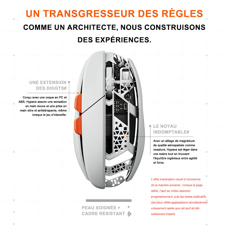lofree Hypace souris Bluetooth, cadre en alliage de magnésium + coque en PC, connexion triple mode (Bluetooth/2.4G/filaire), capteur laser PAW3950, gris clair, OE923