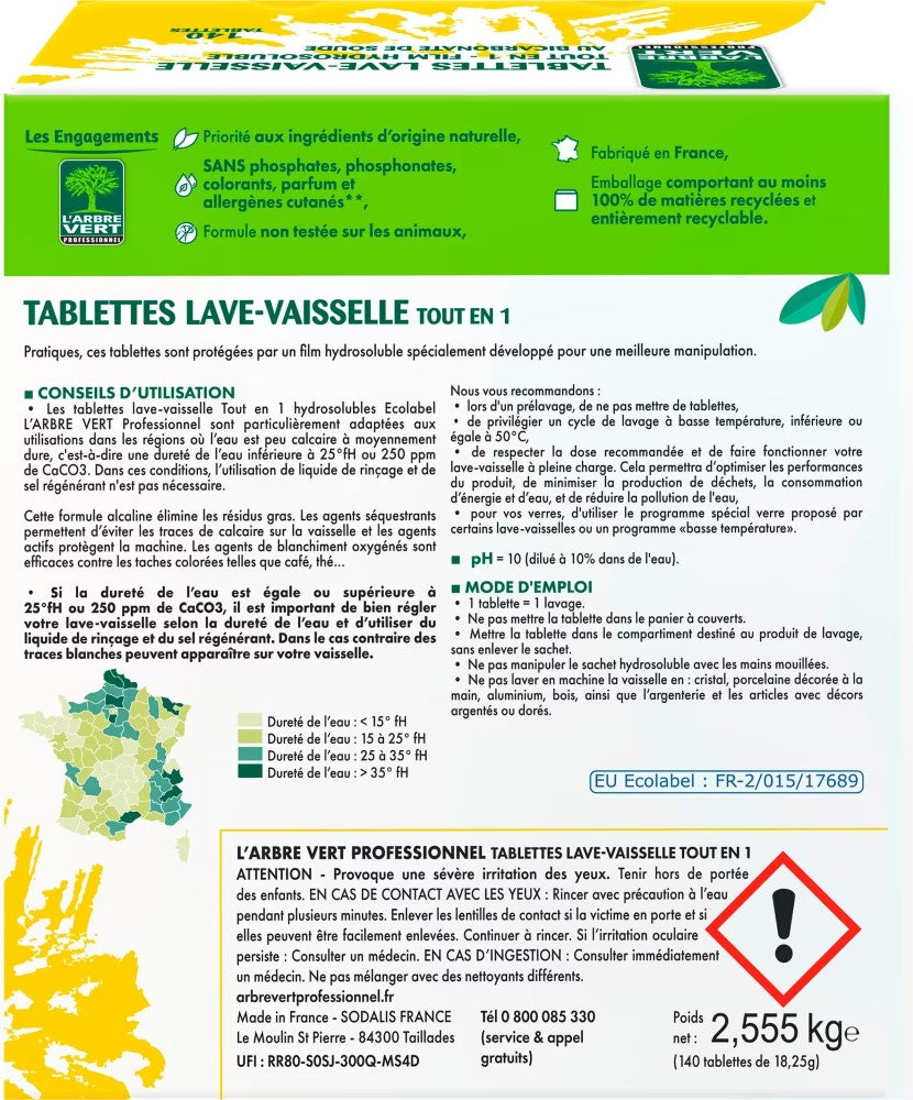 L'ARBRE VERT Tablettes lave-vaisselle Tout en 1 Ecolabel sans phosphate Citron 140 tablettes