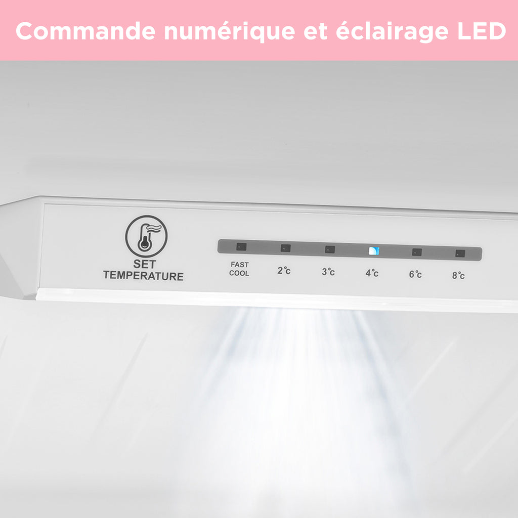 Combiné réfrigérateur/congélateur Comfee by Midea 188 cm classe E NoFrost, éclairage LED, 224 L réfrigération + 86 L congélation, fonction Super Réfrigération RCB310WH2EU(E)
