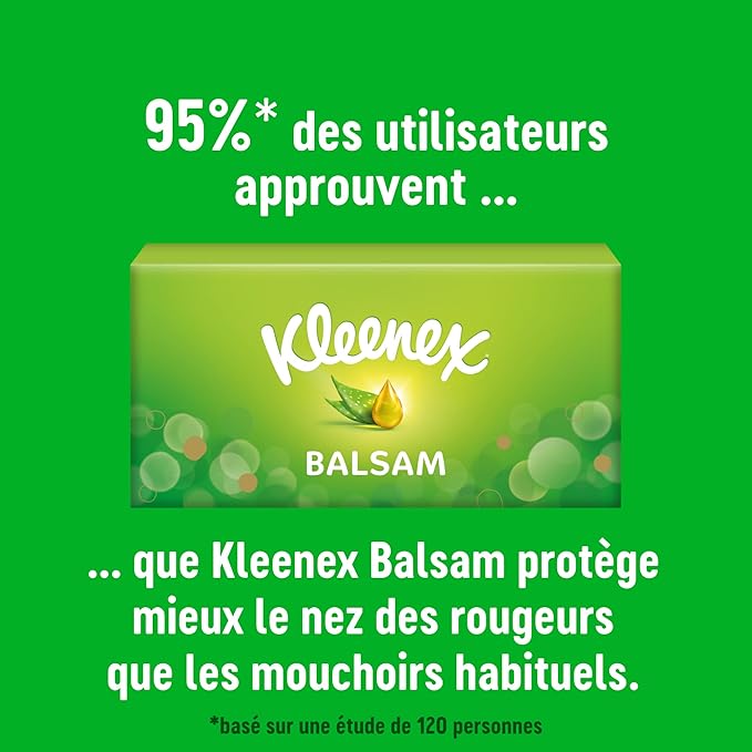 KLEENEX Mouchoirs en Papier 3 Épaisseurs Formule Baume au Calendula et à l'Aloe Vera, 1 Boîte, 64 Mouchoirs