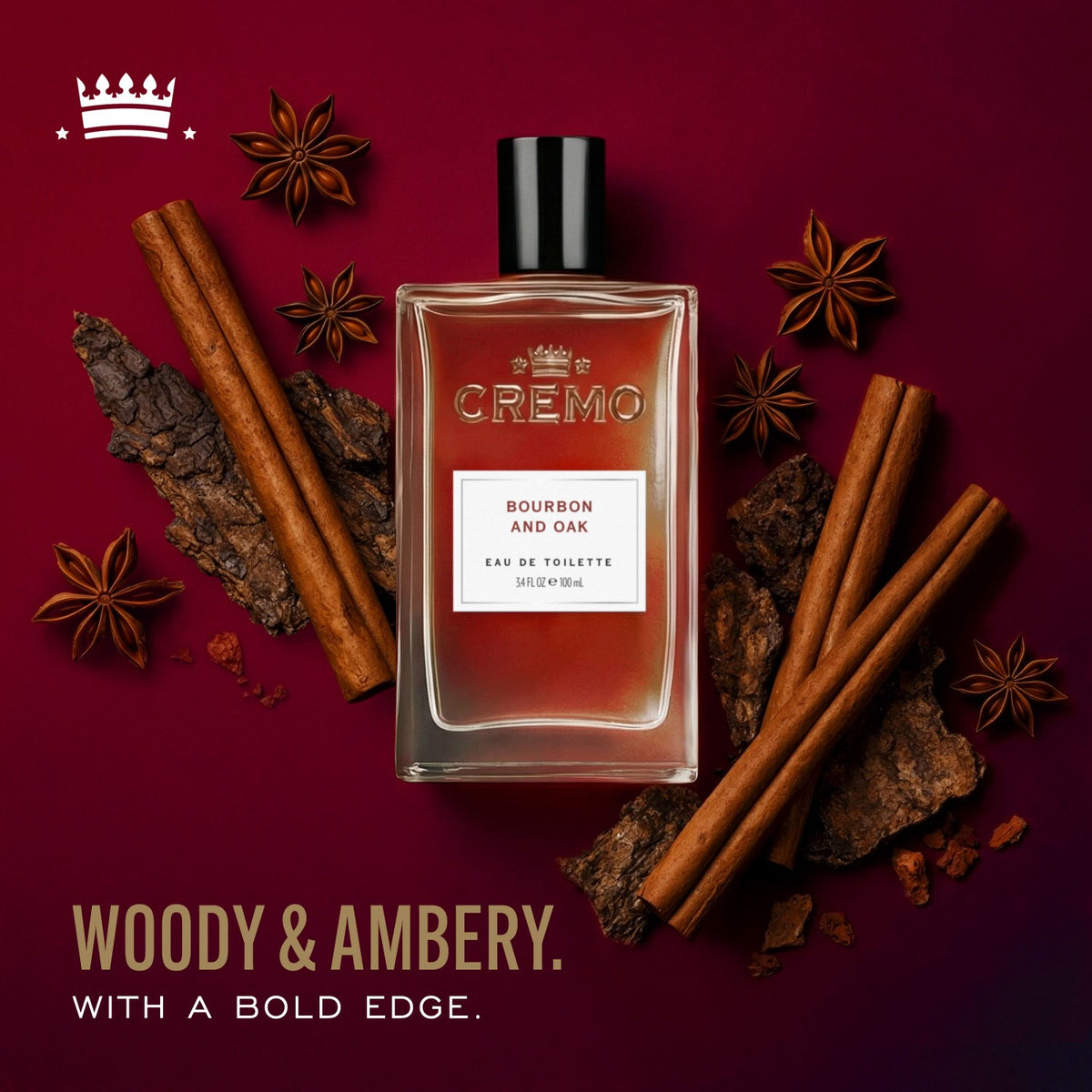 CREMO Bourbon & Oak - Eau de Toilette - Parfum Épicé pour Homme - 100ml