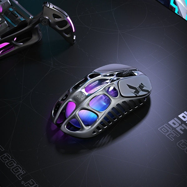 Souris de jeu sans fil GravaStar Mercury X Pro 49 g, Dongle 8K, Capteur PAW3950 32 000 DPI, Taux d'interrogation 8000 Hz, Alliage de magnésium, Design creux, Éclairage RGB