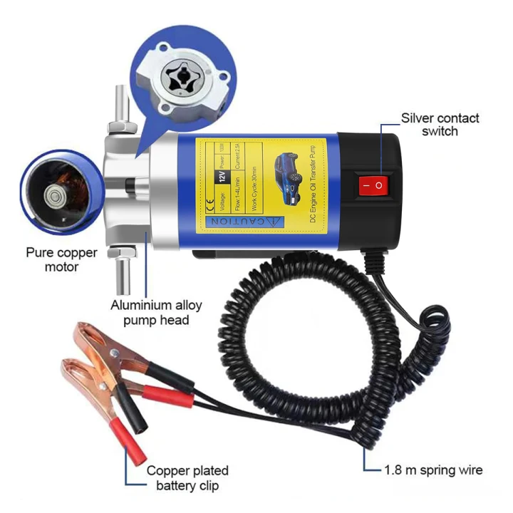 EAFC Pompe à huile portable 12 V, débit 1 à 4 l/min avec extraction-aspiration de liquide pour voitures, motos et bateaux
