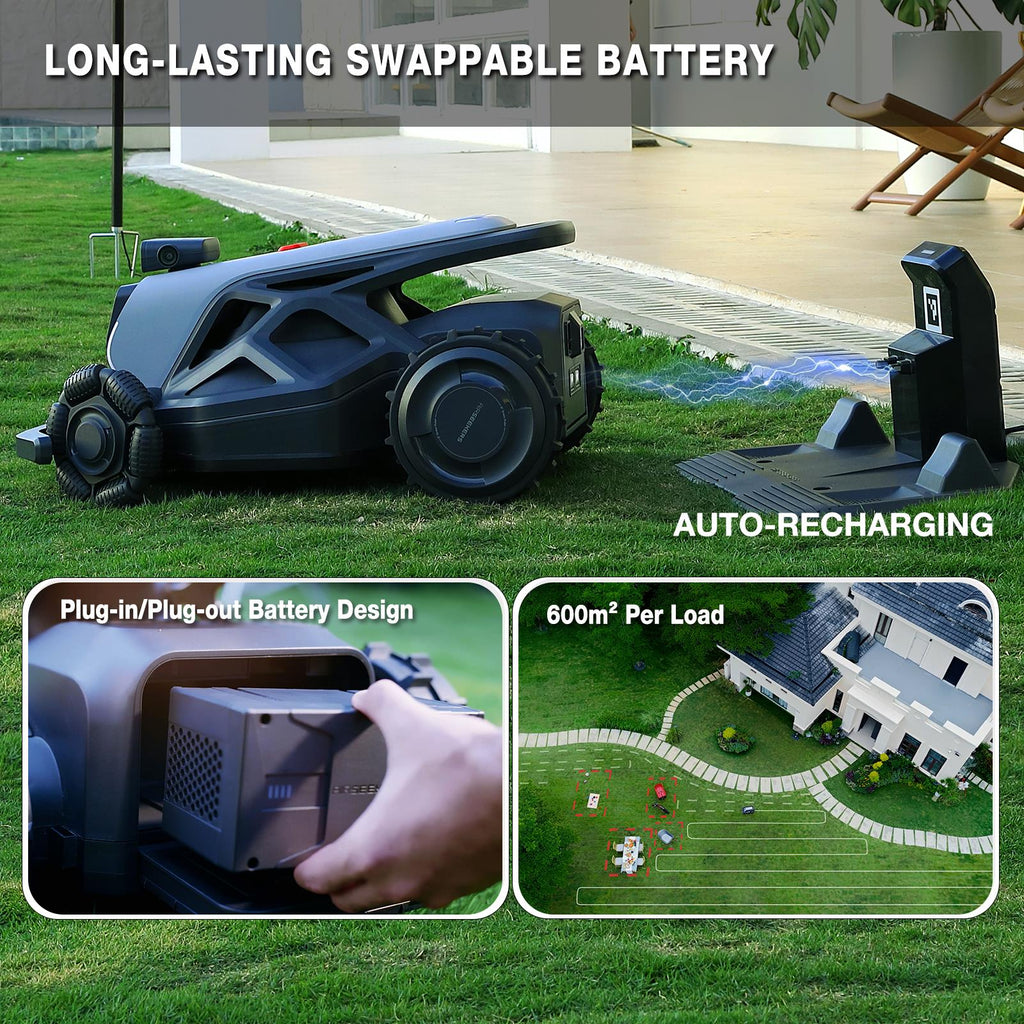 Robot tondeuse IA AirSeekers TRON SE | Première tondeuse mulching à vision IA à 300° au monde, sans fil périphérique, couverture de 1800 ㎡, pentes de 65°, cartographie RTK