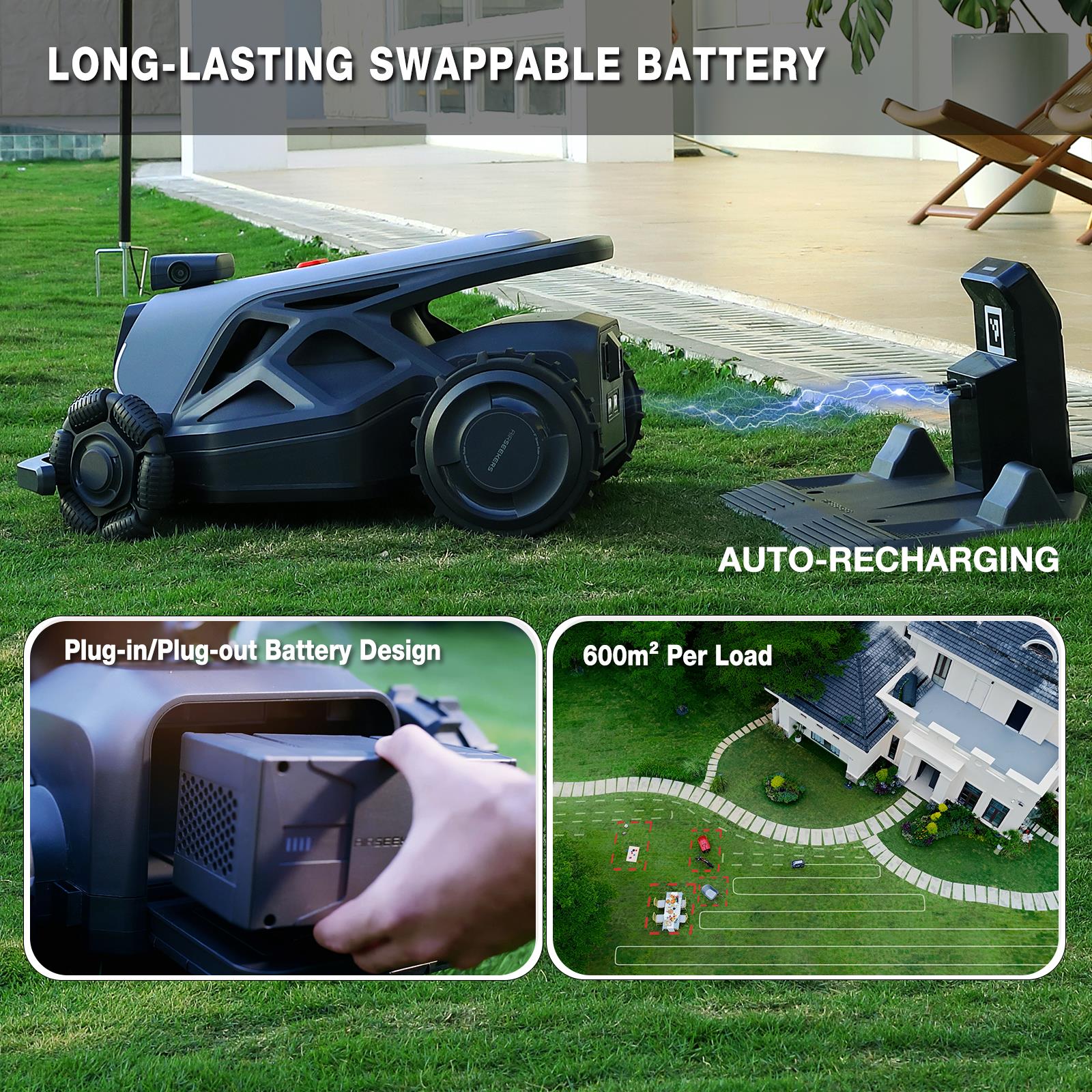 Robot tondeuse IA AirSeekers TRON SE | Première tondeuse mulching à vision IA à 300° au monde, sans fil périphérique, couverture de 1800 ㎡, pentes de 65°, cartographie RTK