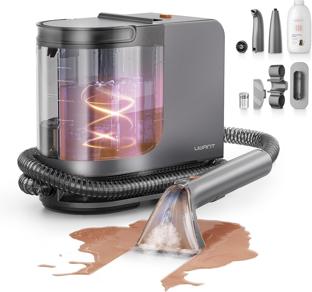 UWANT B400 Nettoyeur de Taches Gris, Vapeur Rapide 30 s, Élimination 100 % des Acariens et 99 % + des Bactéries, Moteur 600 W, Aspiration 18000 Pa, Lits, Canapés, Tapis, Voitures et Sols Durs