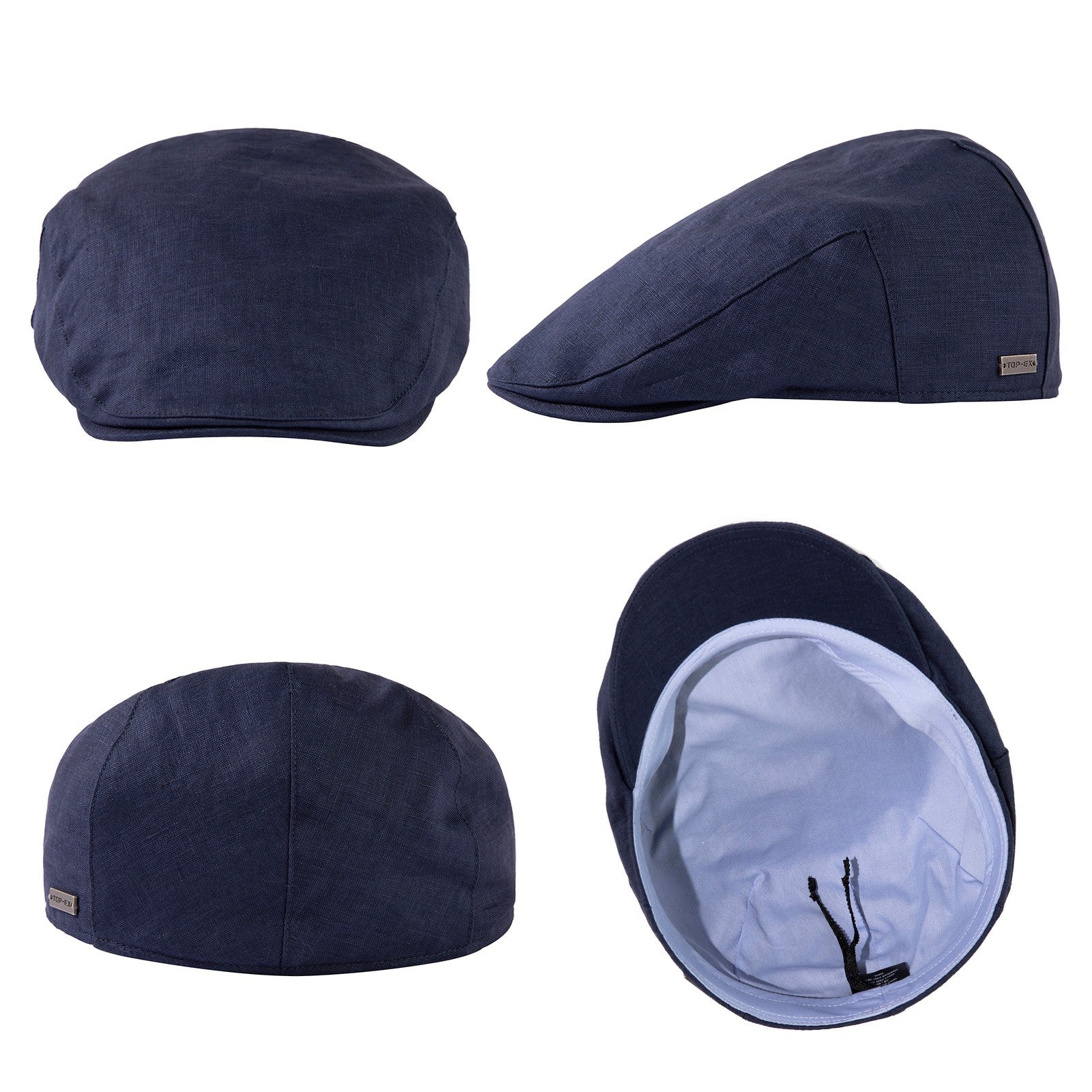 TOP-EX Casquette gavroche en lin 100 % pour homme, intérieur en coton, taille M/L - Navy