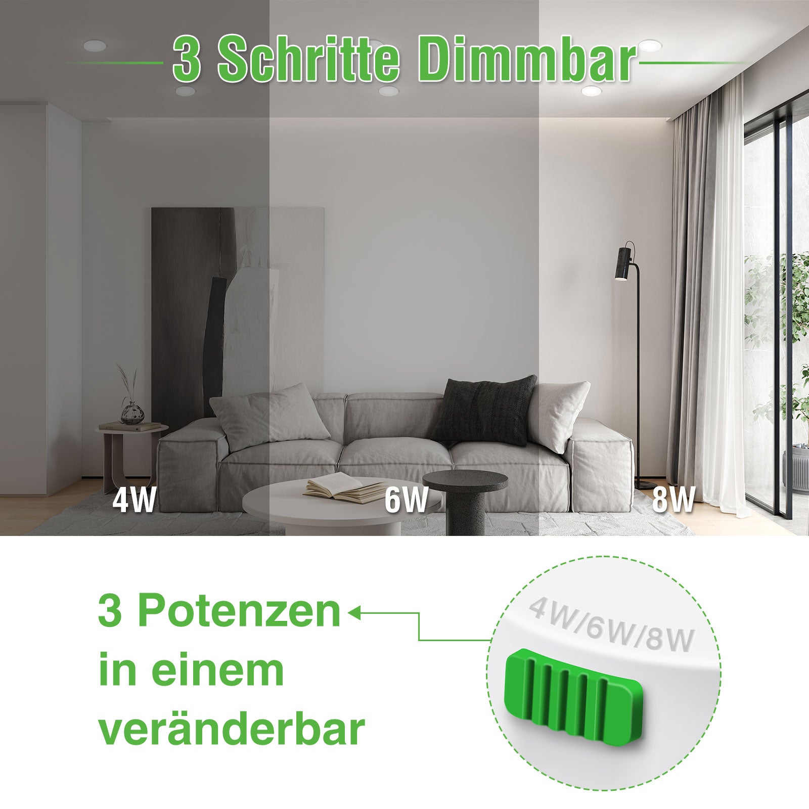 ALIPODLAX Spot LED encastrable, 230 V, Intensité variable, Ultra plat, 68 mm, 3 WT/4 W/6 W/8 W, 3 CCT (3000 K/4000 K/6500 K), IP44