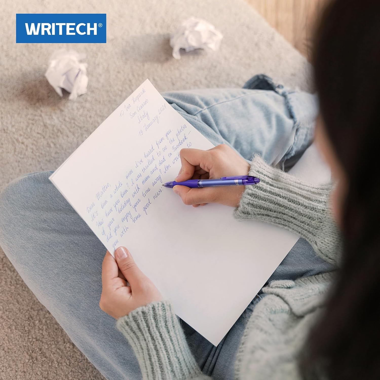 WRITECH Lot de 8 stylos à bille rétractables, pointe moyenne 1,0 mm, encre noire, bleue et rouge, écriture fluide, encre à faible viscosité