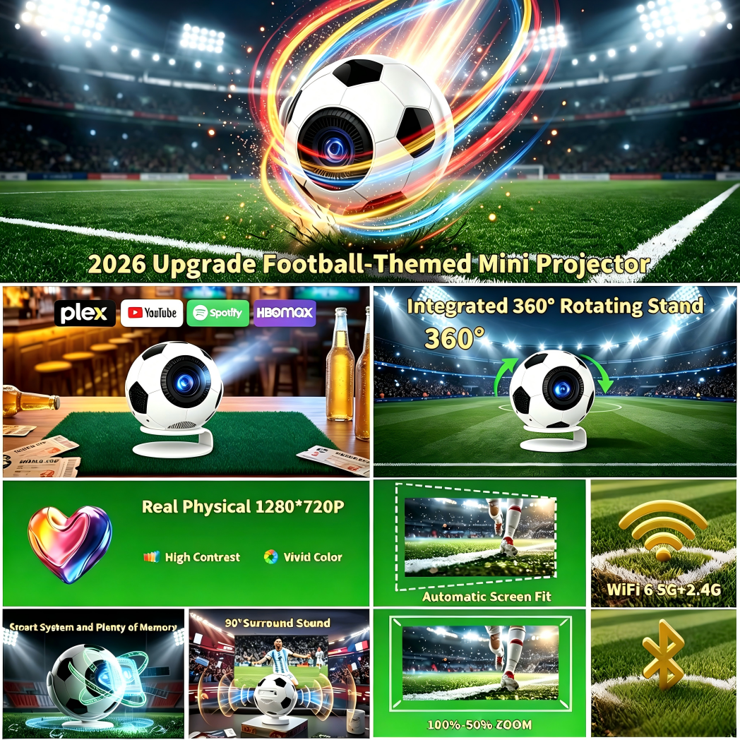 Mini projecteur en forme de ballon de football XBJ, prise en charge de la décodage 4K, affichage compatible 1080P, projecteur de home cinéma portable de 800 lumens ANSI