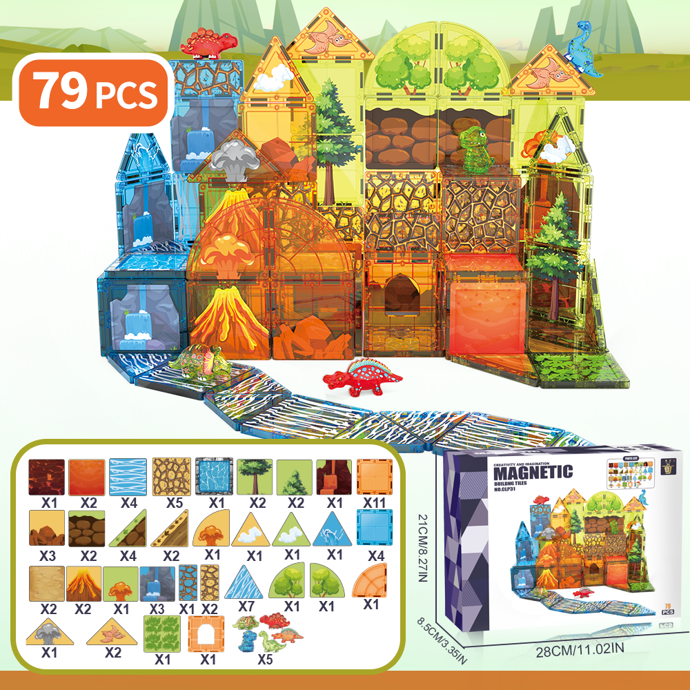 XINQIYUAN Ensemble de blocs de construction magnétiques dinosaures 7,5 cm 79 pièces jouet éducatif pour enfants [Mélange aléatoire – Couleurs de l'image principale uniquement]