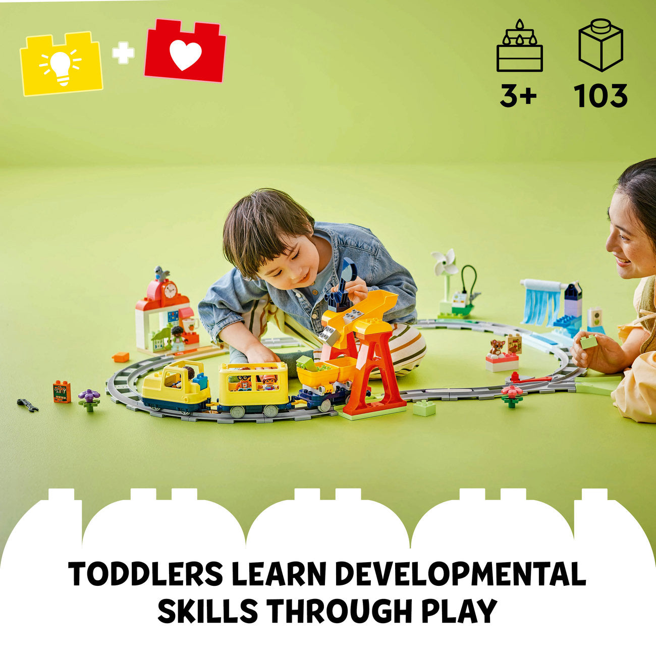 LEGO DUPLO Town Train de la Communauté Interactif 10428 Set de Jouets de Construction avec Lumières et Sons (103 Pièces)