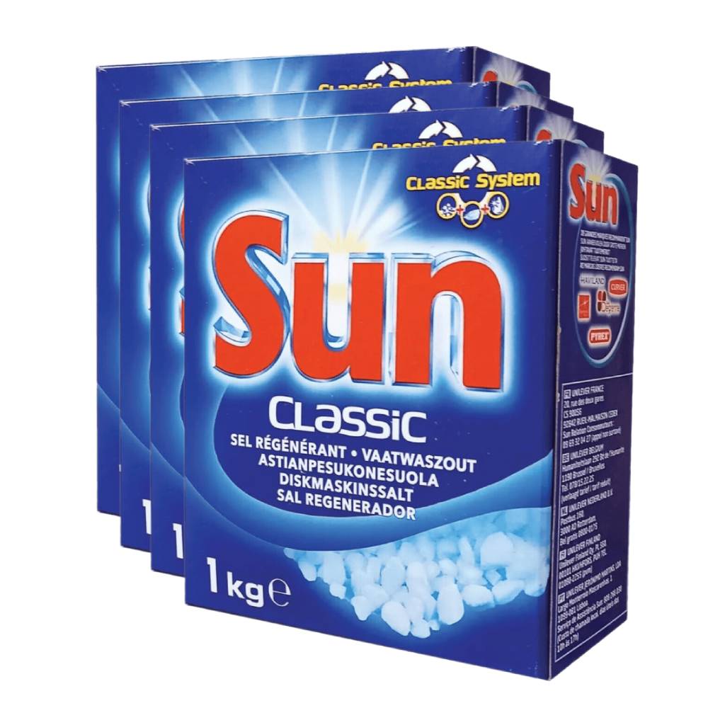 Sun Sel régénérant standard, Protection contre le tartre pour lave-vaisselle, 4 x 1 kg (= 4 kg)