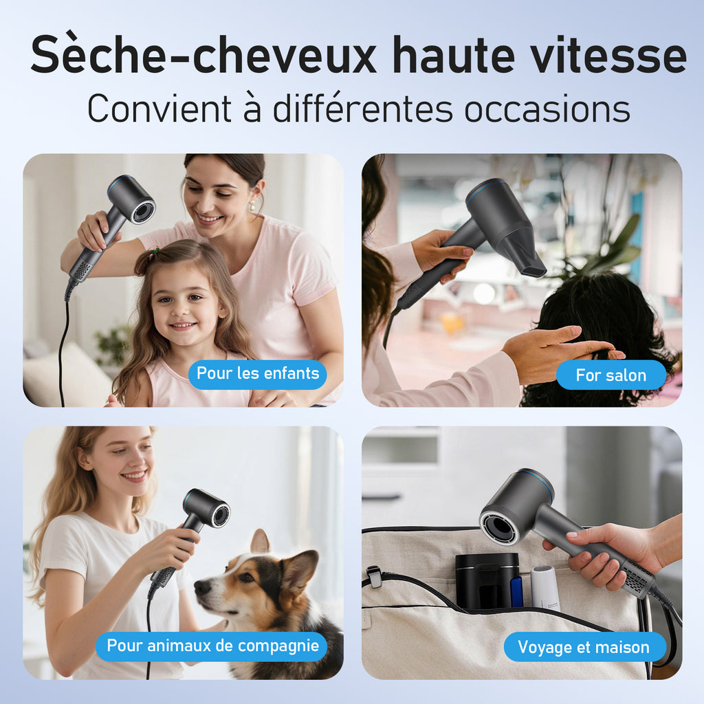 Love Best Air 3.0.1 Sèche-cheveux haute vitesse, Gris, 110 000 tr/min, 1,3 milliard d'ions plasma, Sèche-cheveux domestique haute puissance à séchage rapide, Sèche-cheveux soin capillaire au plasma, Compact et portable, Doux pour les cheveux, Mini sè