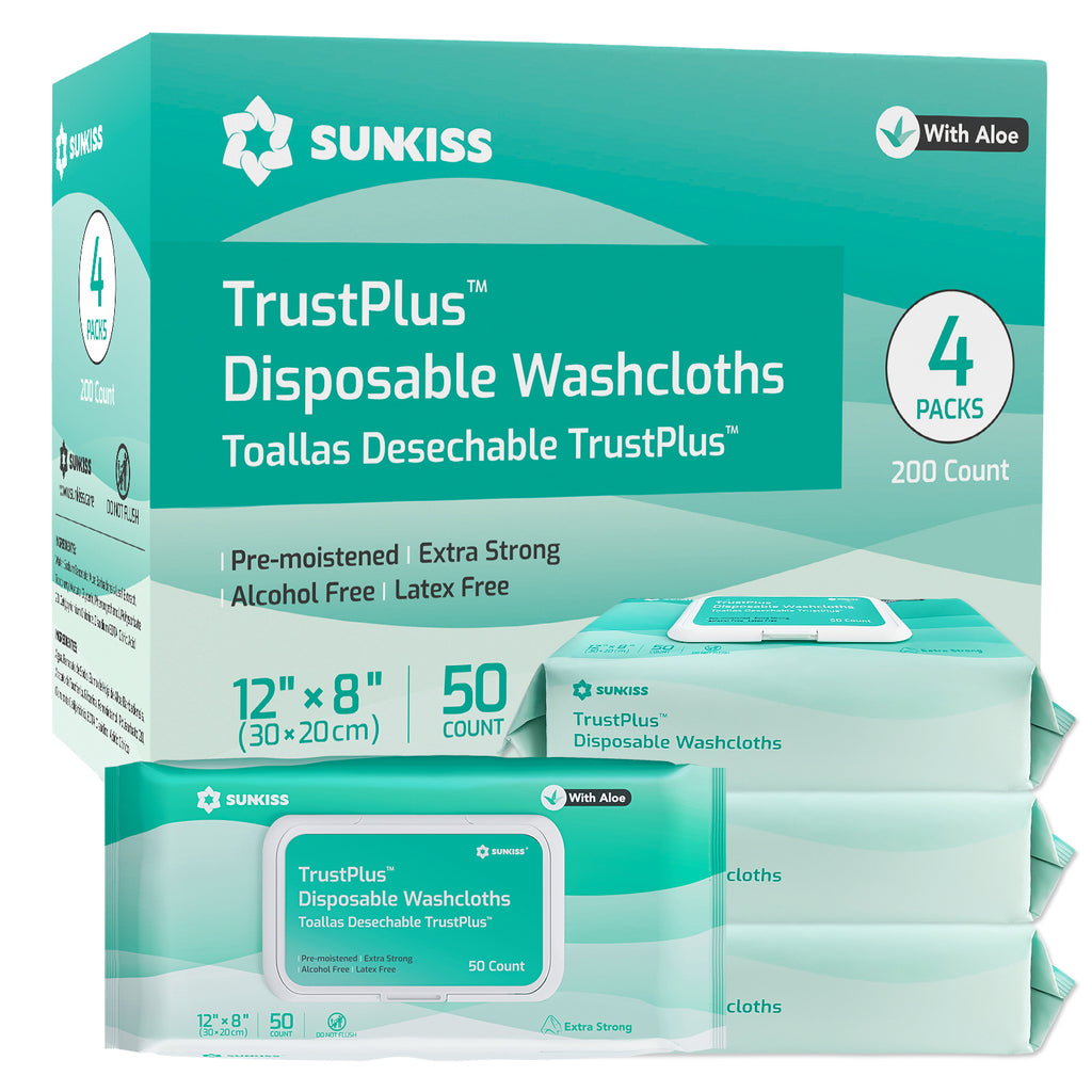 SUNKISS Trustplus Lot de 200 lingettes nettoyantes extra-épaisses pour incontinence et hygiène intime adulte - 20 x 30 cm