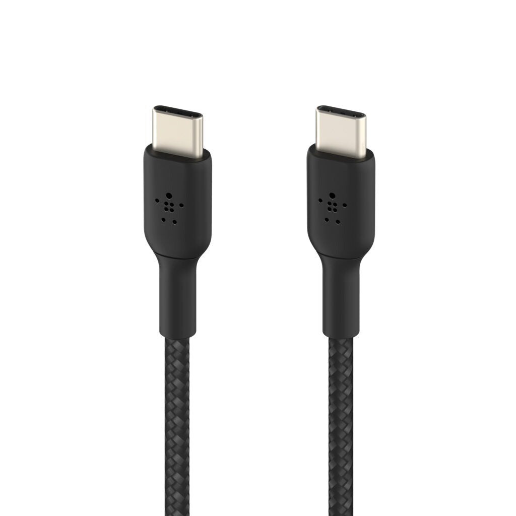 Belkin BoostCharge Câble tressé USB-C vers USB-C 15 cm compatible iPhone 16/16 Pro/16 Pro Max/16 Plus, Galaxy S24/S23/Note10/Note9, Pixel 9/8, iPad Pro - Noir