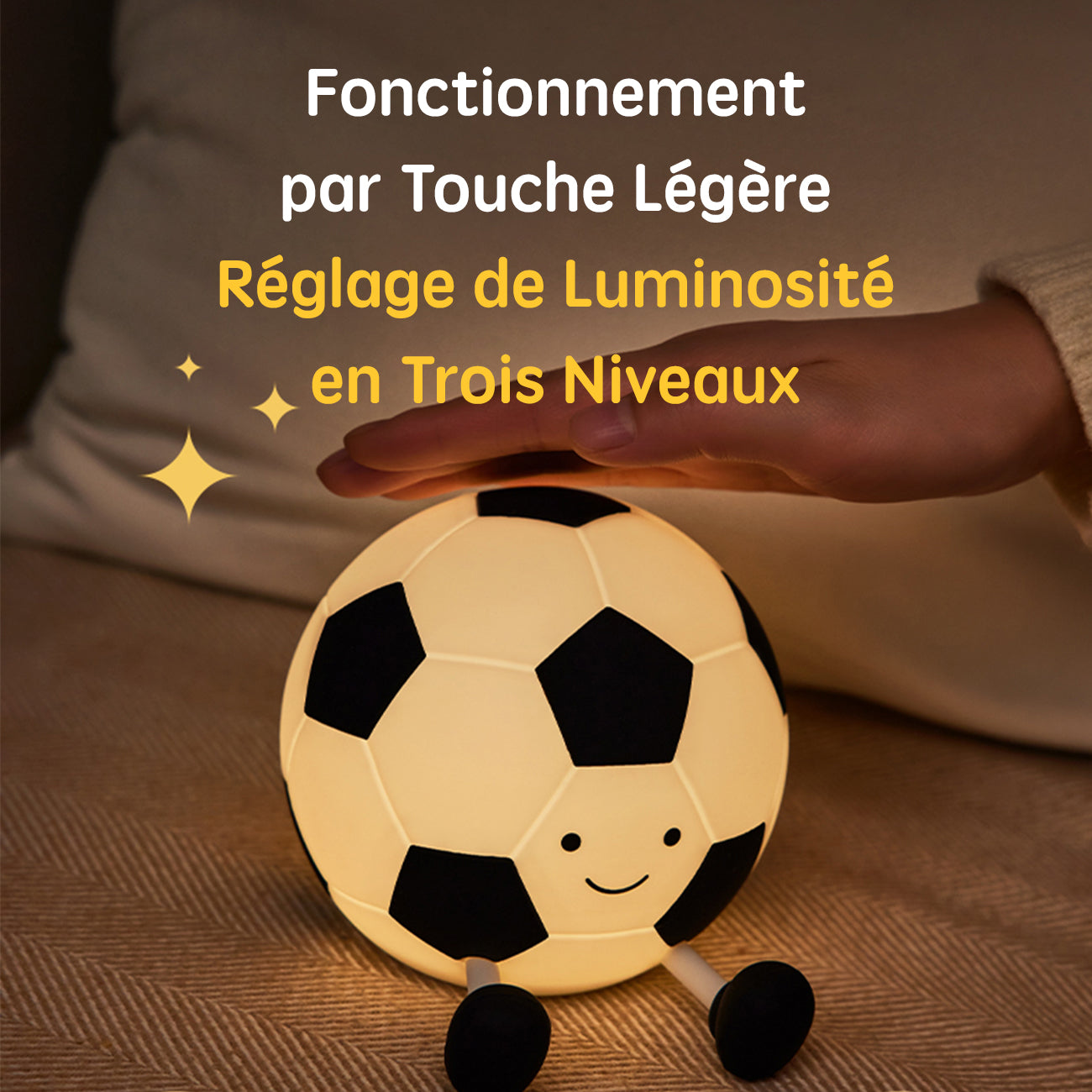 VIVREAL Veilleuse LED ballon de football A032, Rechargeable, Intensité réglable sur 3 niveaux, Charge Type-C, Silicone souple, ABS et PP
