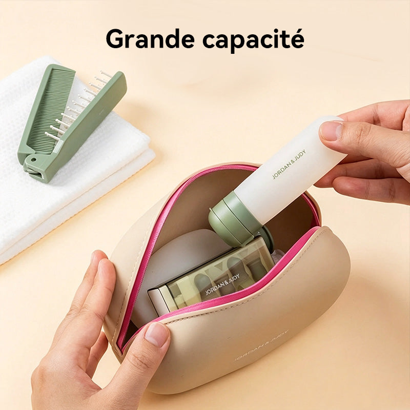 JORDAN&JUDY Trousse de lavage en silicone, sac de rangement imperméable et portable à grande capacité, kaki