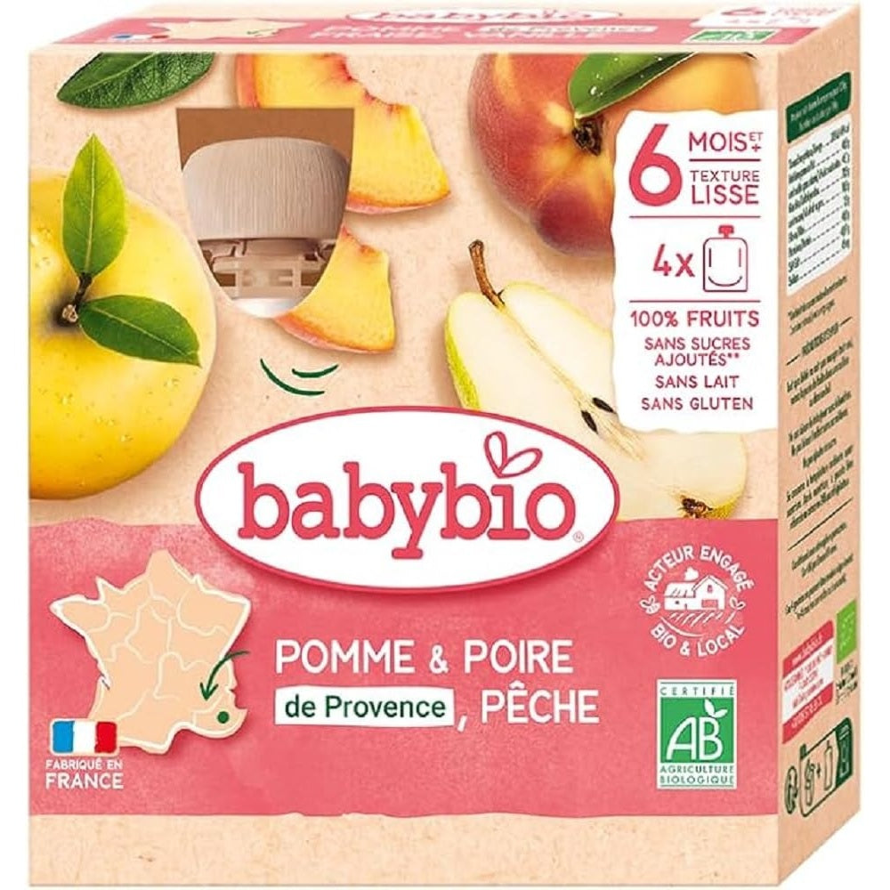 BABYBIO Gourde pomme poire pêche 4x90g
