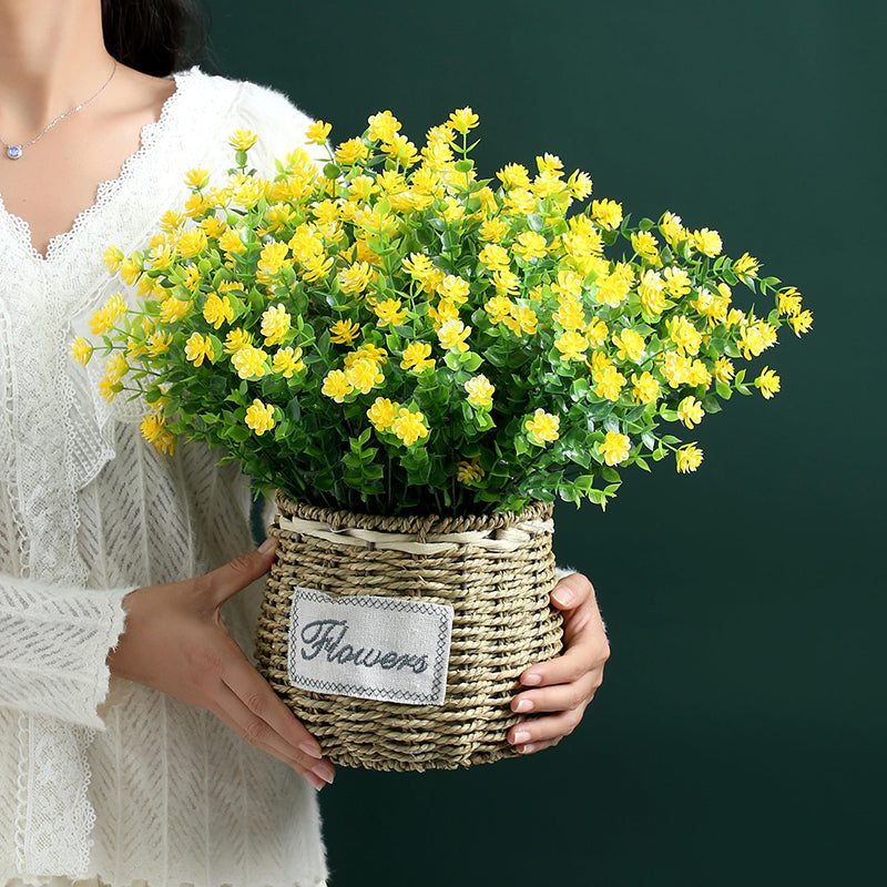 8 Pièces 13,8 in / 35 cm Fleurs Artificielles Ne Fanent Pas Buis Faux Plantes en Plastique pour Jardin Terrasse Porche Fenêtre Boîte de Fenêtre Maison Mariage Décoration Maison de Campagne (Jaune)
