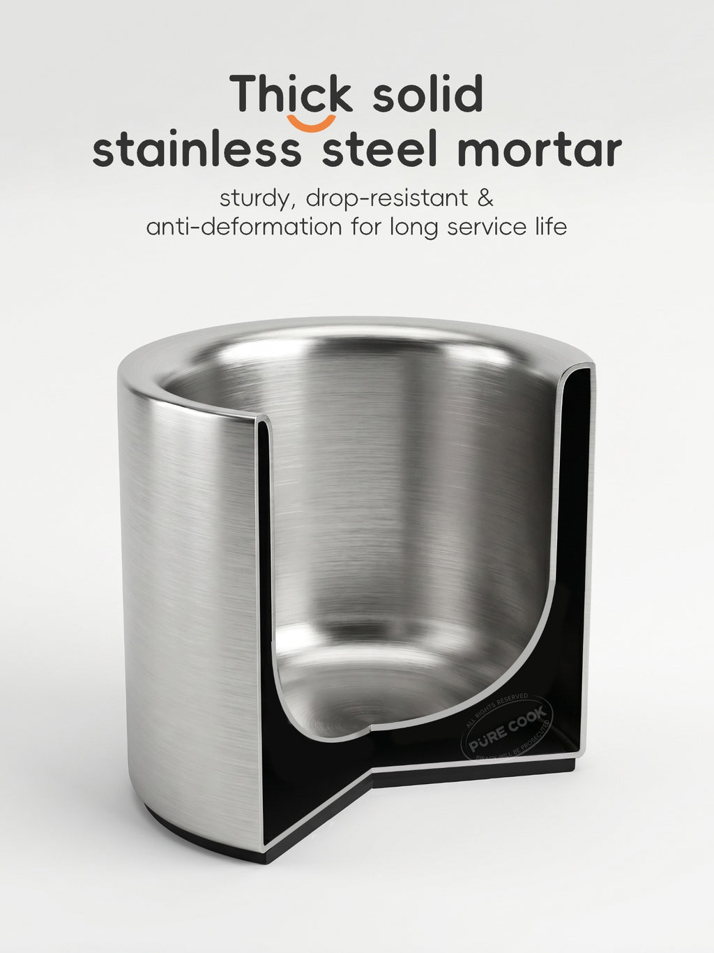 PURE COOK Série de gadgets de cuisine,|Mortier et pilon à ail en acier inoxydable 304, lot de 2 pièces,|Outil presse-ail pour la cuisine