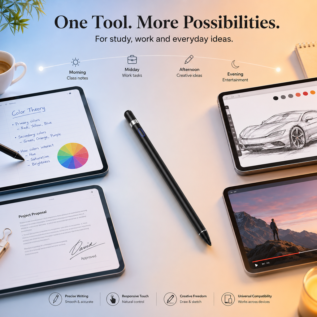 VoxorAI HL-U05 Stylo noir, stylet, stylet actif, stylet pour tablette, stylet universel pour iOS, iPad, Android et ordinateurs