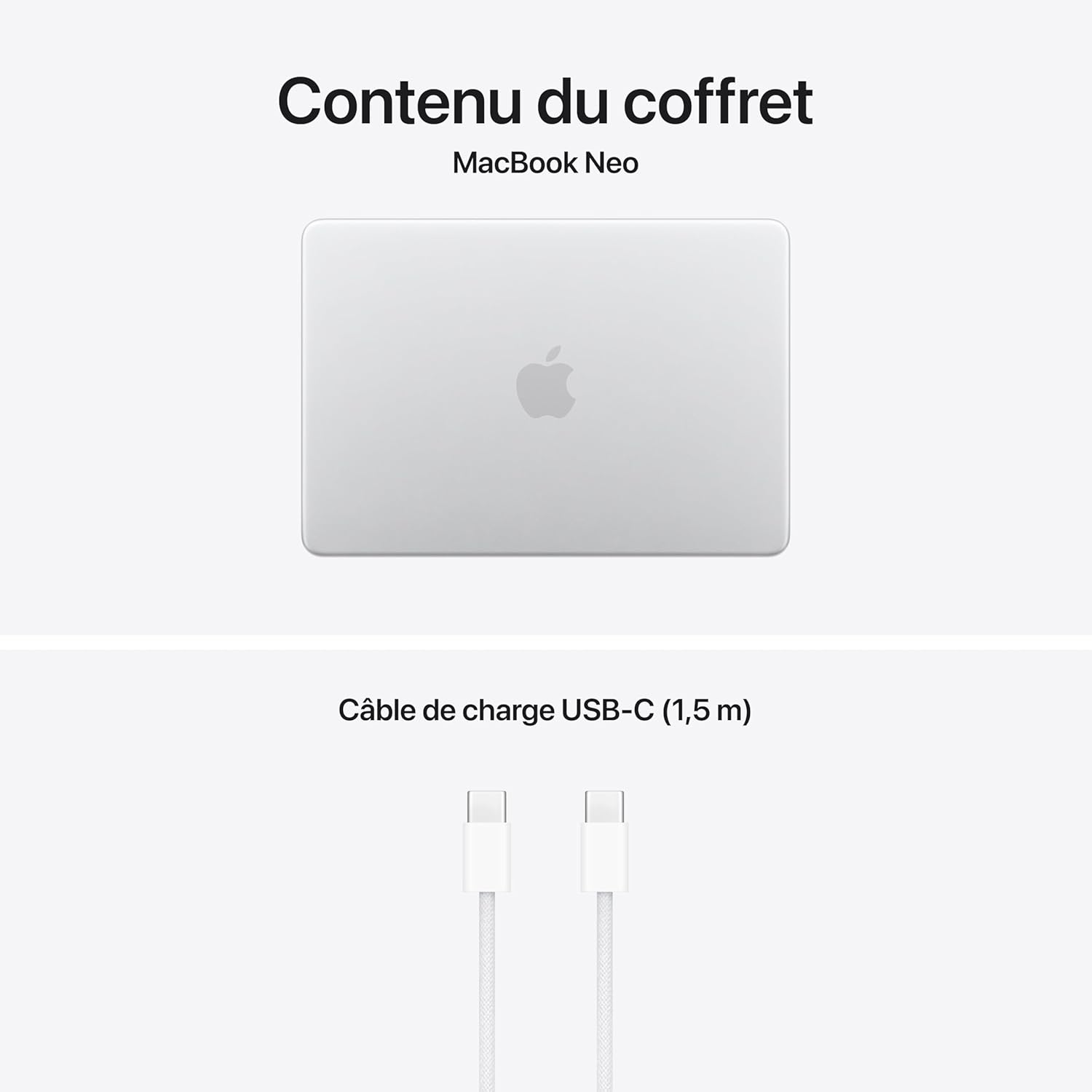 Apple MacBook Neo 13 pouces, 8 Go RAM, 512 Go SSD, puce A18 Pro avec CPU 6 cœurs et GPU 5 cœurs, Touch ID, argent, AZERTY