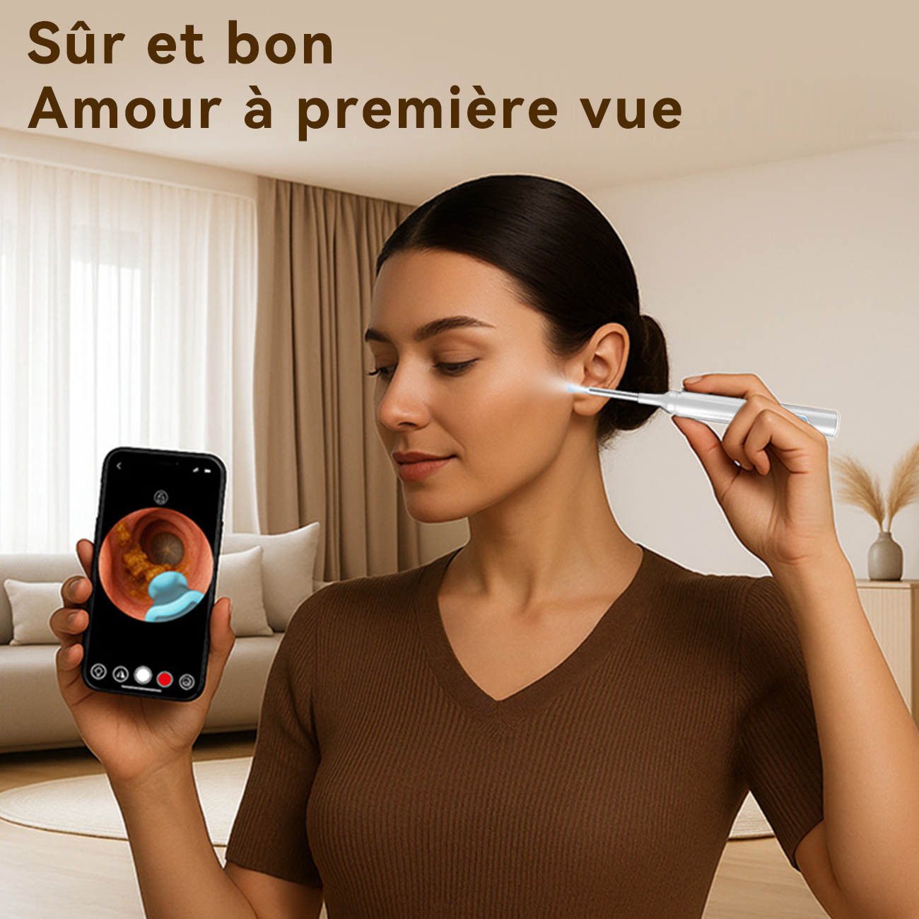 Sunluxy H1 Otoscope pour nettoyage d'oreille avec caméra 10 MP HD, étanche et rechargeable - Blanc