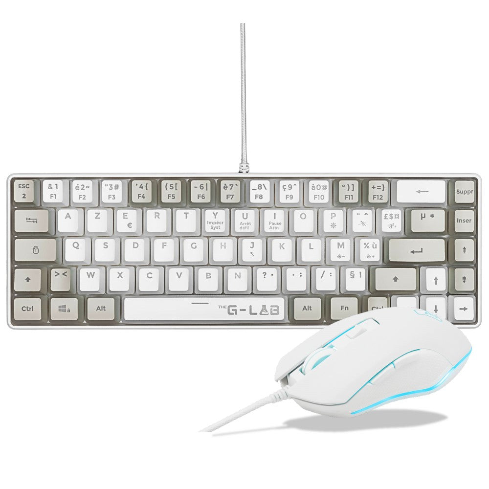THE G-LAB Hydrogen Combo Set Clavier et Souris Gaming Filaire - AZERTY, 7200 DPI, 6 Boutons - Blanc/Gris