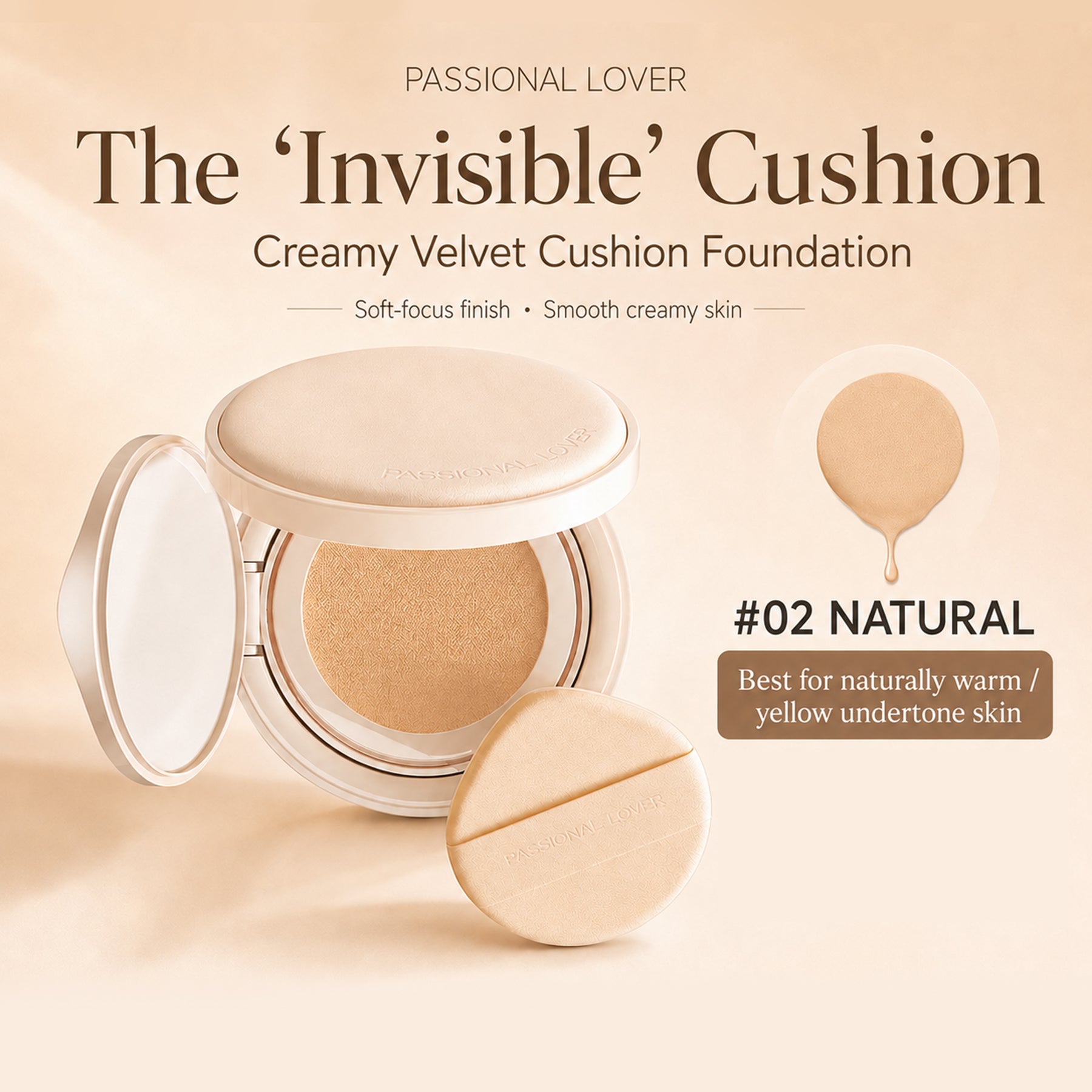 Passional Lover Fond de Teint Cushion Invisible 02 Naturel Format Complet 14 g