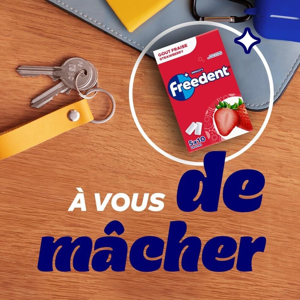 FREEDENT Chewing Gum à la fraise 5 paquets de 10 dragées - 70 g