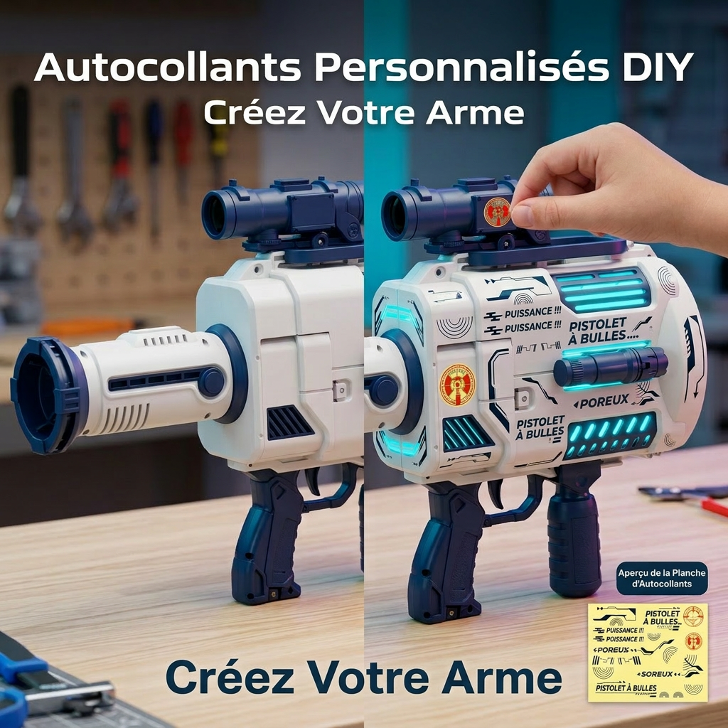Pistolet à bulles automatique Tokky à 48 trous avec lumières LED, Machine à bulles rechargeable, Conception anti-fuite, Plus d'un million de bulles par minute
