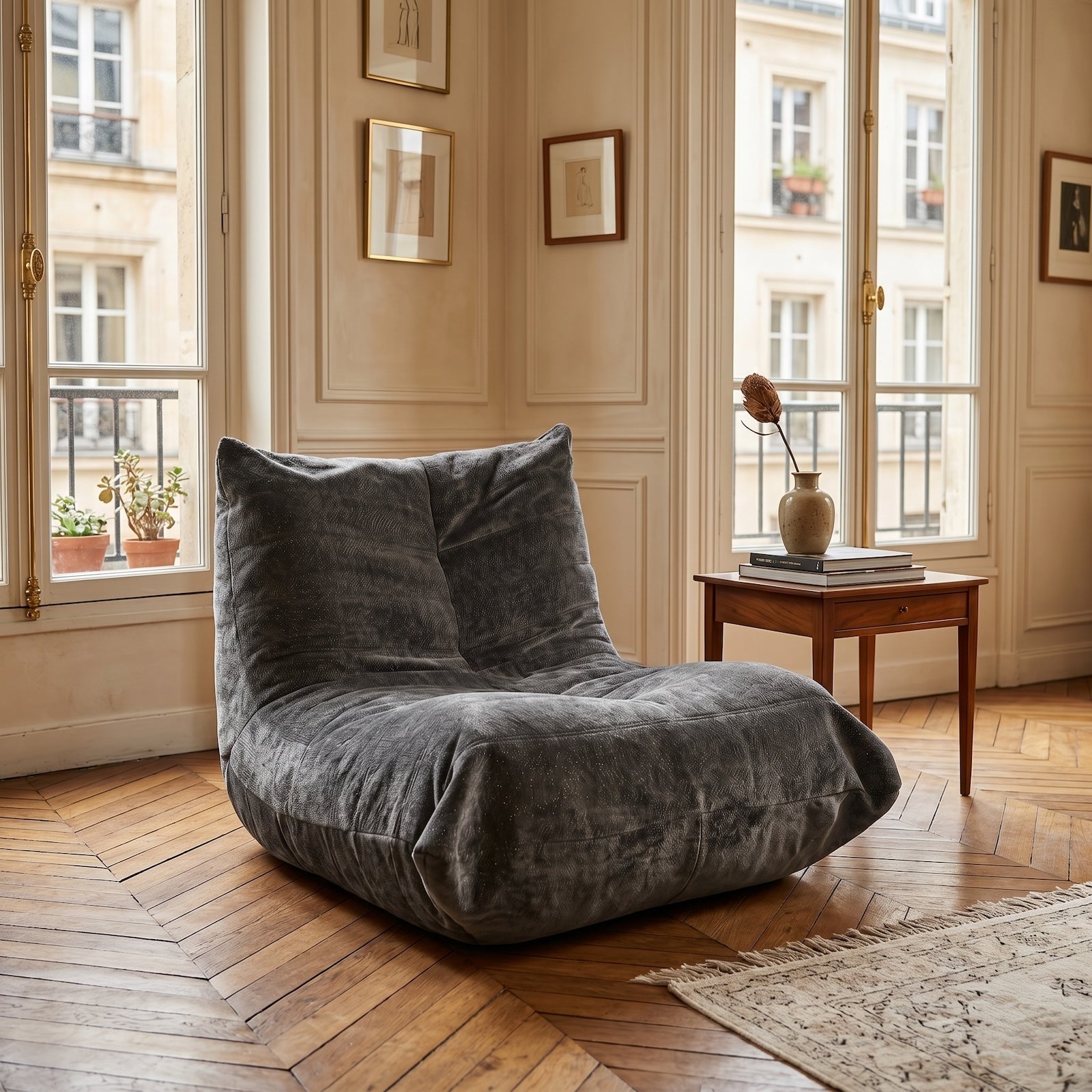 URBAN MEUBLE Série de chaises poufs en chenille Canapé paresseux Gris foncé 90x100x80 cm