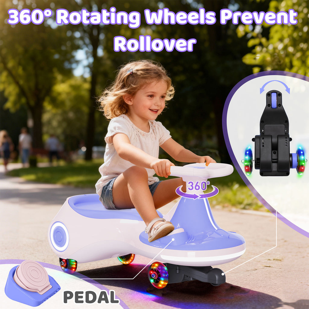 Neuleb Voiture électrique zigzagante pour enfants, Batterie rechargeable 12 V, Trottinette bascule 3 en 1 avec pédale, Musique Bluetooth et roues lumineuses, Max 3,2 mph