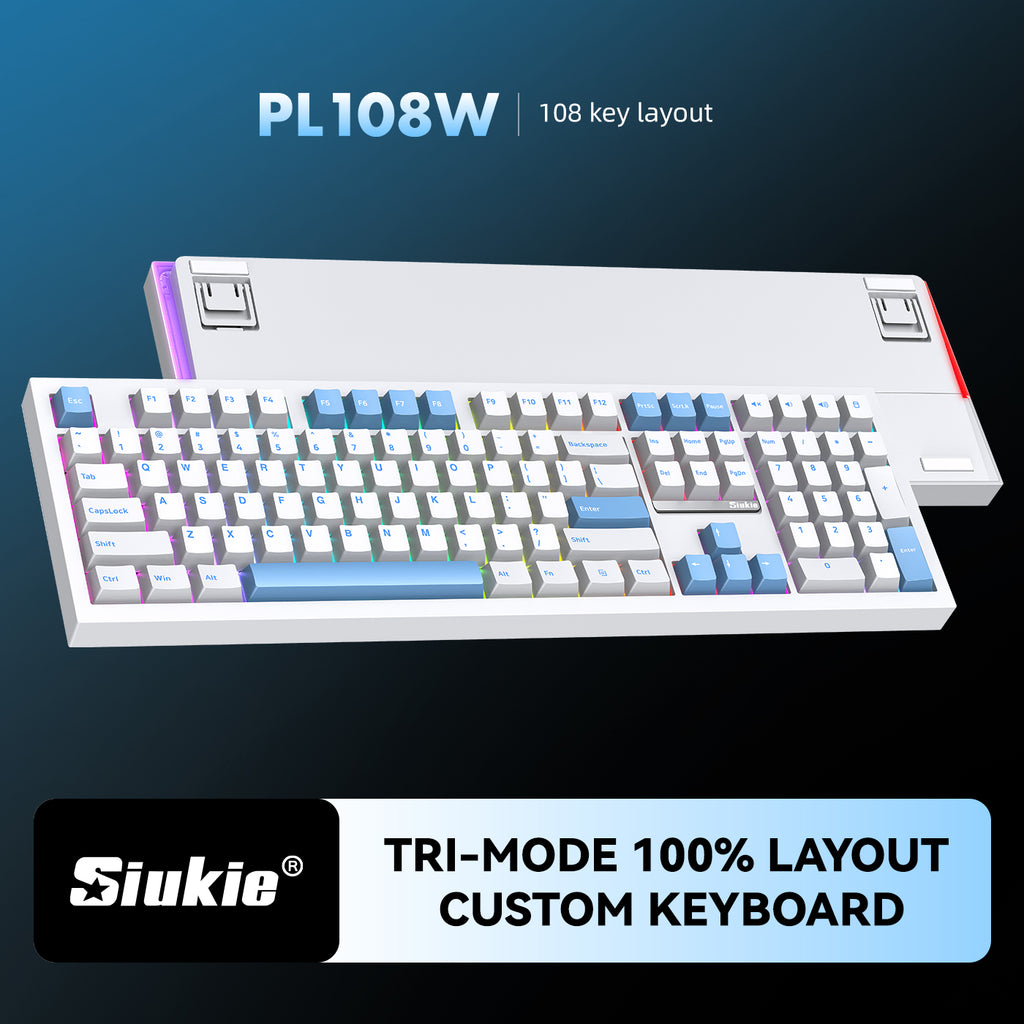 Siukie PL108W Clavier mécanique 108 touches, interrupteur détachable, 3 modes RGB, blanc
