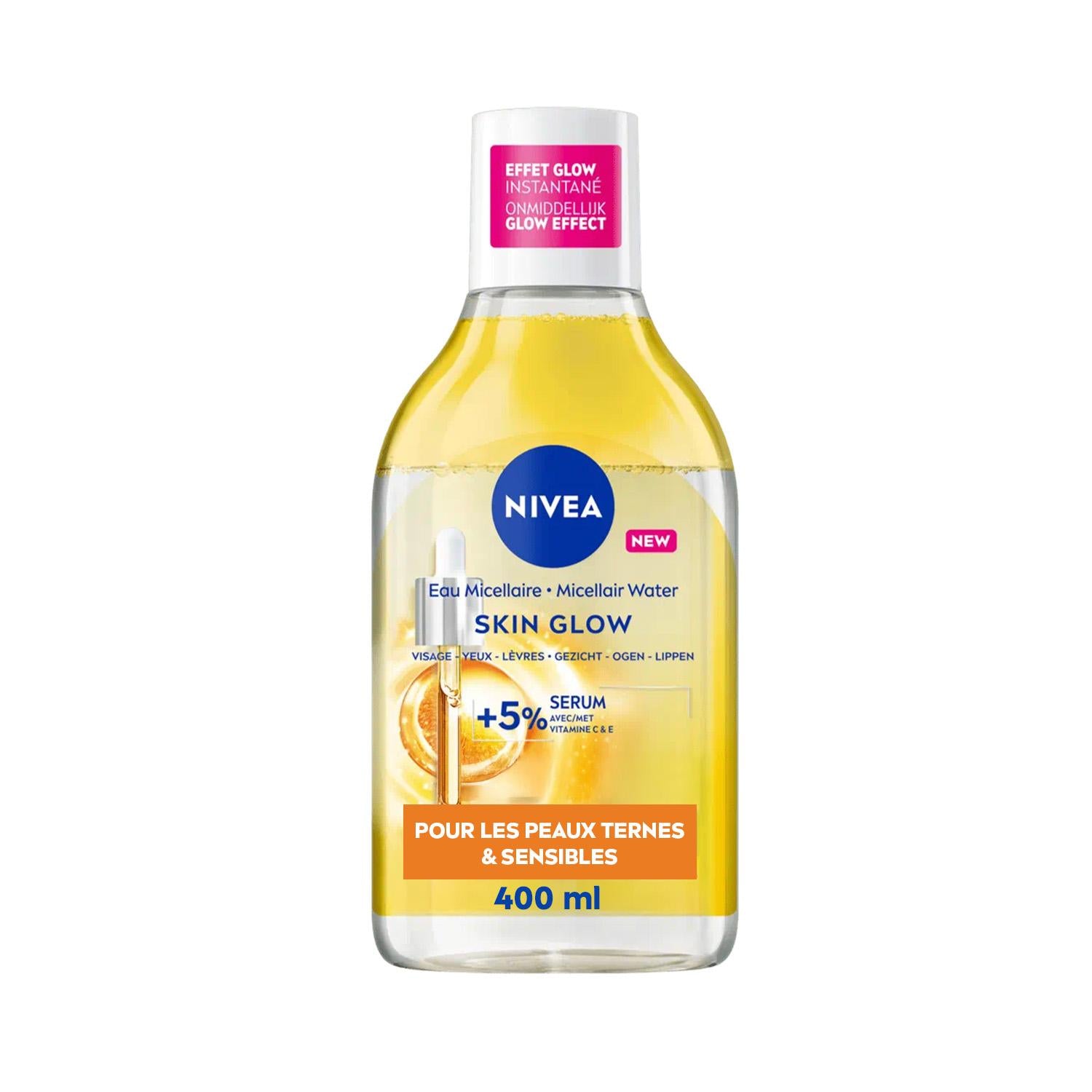 NIVEA Eau Micellaire Démaquillante Visage Infusée au Sérum Vitamine C Skin Radiance Peau sensible 400 ml