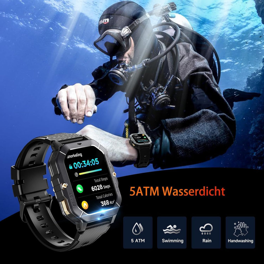 OUKITEL BT101 Montre Connectée Noire-Montre connectée militaire homme écran 2,02 pouces appel Bluetooth étanche tracker fitness 410mAh plus de 100 modes sportifs compatible Android iOS