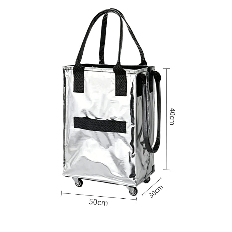 JORDAN&JUDY Chariot de courses à roulettes, sac en tissu tissé épais pour usage au supermarché, 60 L env., charge maximale 35 kg, argenté