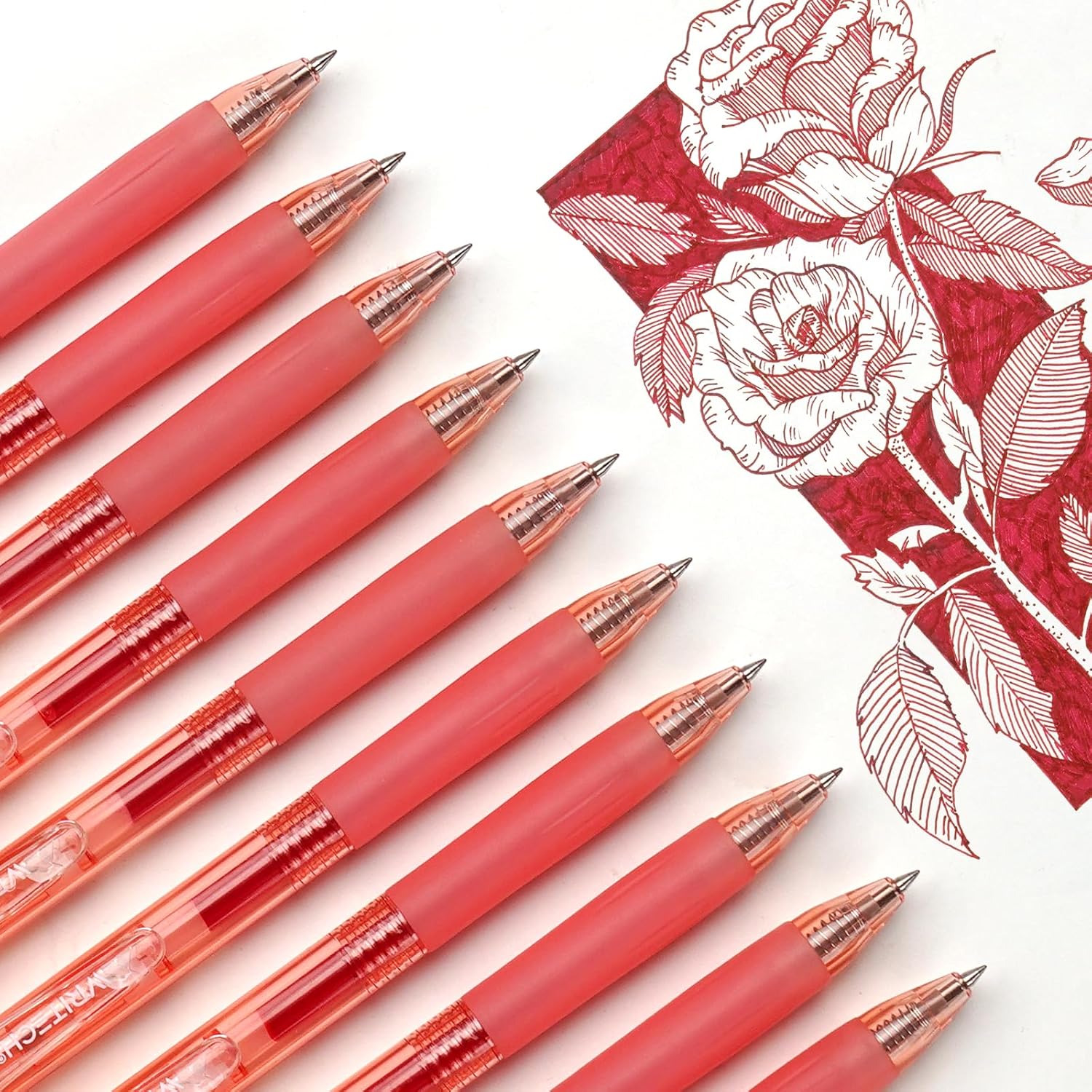 WRITECH Stylos à encre gel rétractables Pointe moyenne 0,7 mm Encre rouge Pour journalisation Écriture fluide Pointe fine Encre à séchage rapide Sans bavure Lot de 10