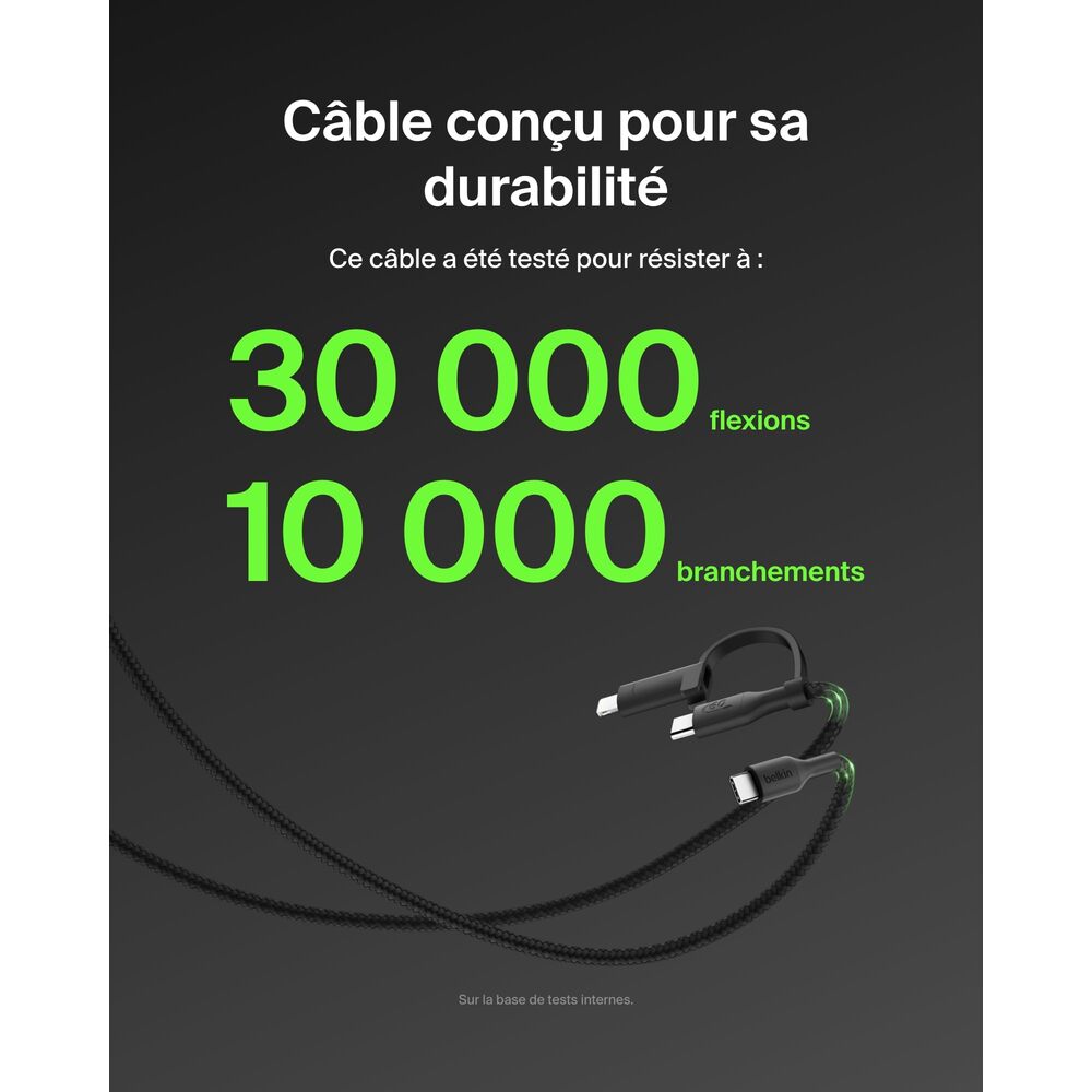 Belkin Câble tressé 2-En-1 USB-C & Lightning PCR 1,5 m - Noir