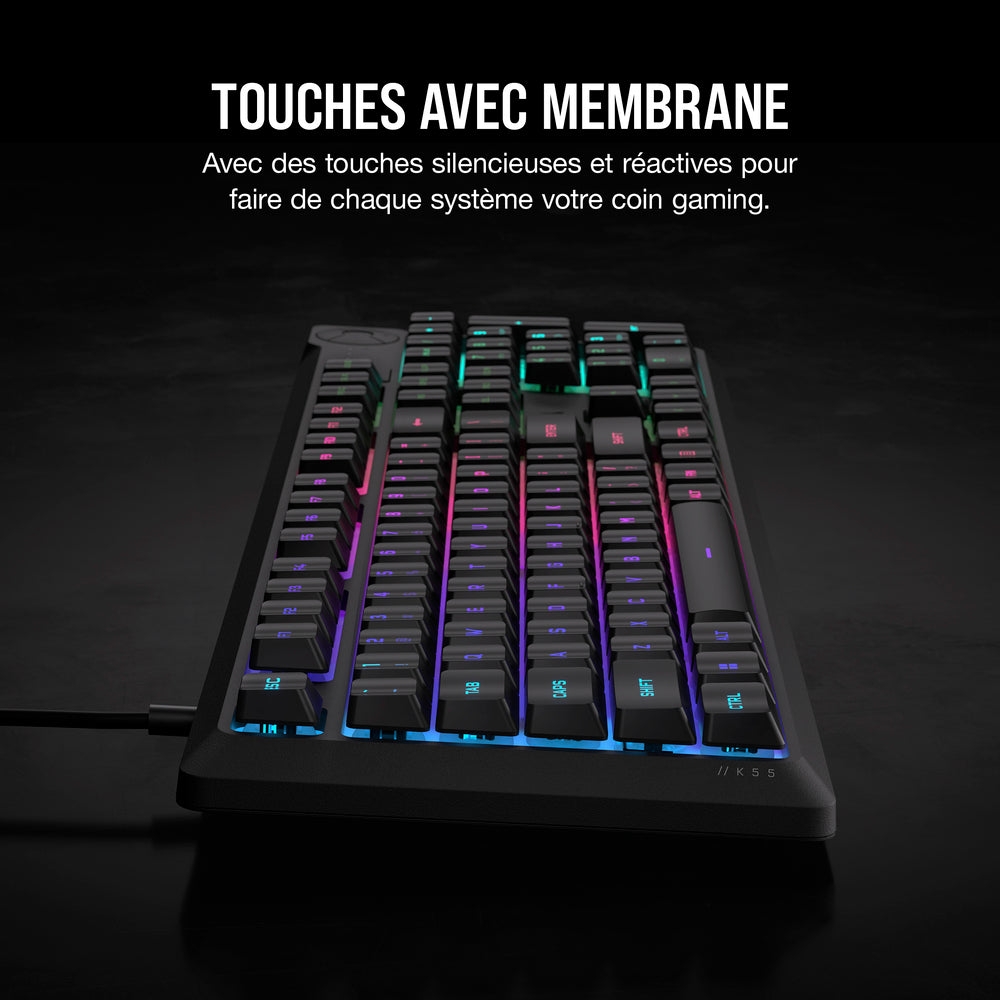 Corsair K55 CORE Clavier Gaming Membrane Filaire RGB Full Size - AZERTY - Noir