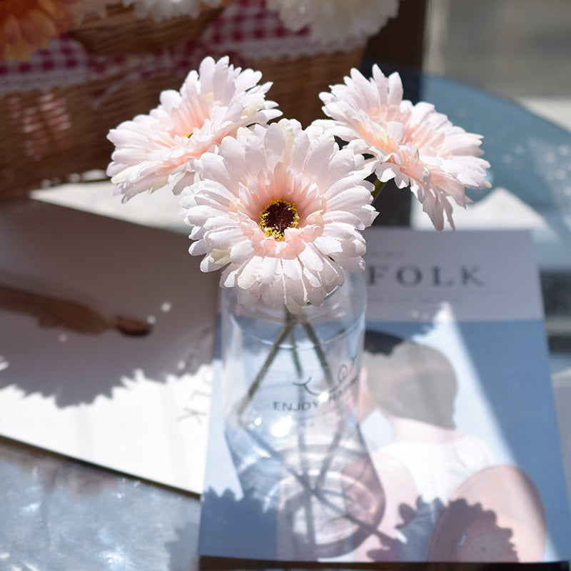 Yuejia 3 pièces Fleurs de gerbera artificielles en soie 9,05 po / 23 cm, décoration mariage, maison, vérandas et table, fausses marguerites chrysanthèmes, décoration fête et maison, rose