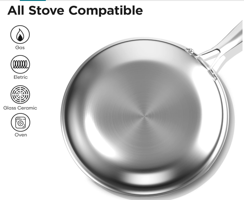 Wok antiadhésif en acier inoxydable à triple couche 26 cm