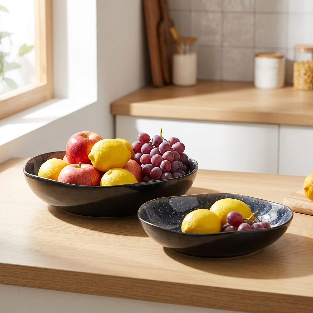 Björn IRIS ensemble de bols à fruits - En céramique, 2 pièces, Bleu nuit - Ø27,5 cm et Ø32,5 cm