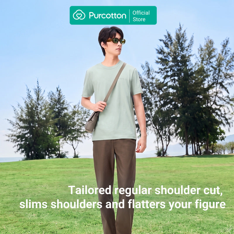 Purcotton T-shirt à Col Rond Antibactérien pour Homme - Antibactérien & Doux pour la Peau - Polyvalent & Basique - Commutation Quotidienne - Vert Glace Pâle - 185/104A