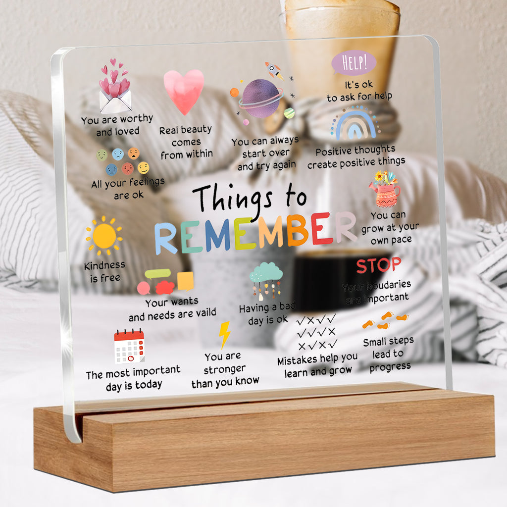 Alphynix 1 pc plaque en acrylique d'affirmation de soi, support sur base en bois messages encourageants comme "Vous êtes digne et aimé" & "Les erreurs vous aident à apprendre"